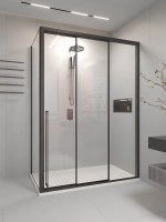 Душевой угол раздвижной 1000х800x2000 цвет профиля Чёрный матовый стекло прозрачное PR3/R-SP-10080-01-B-C4 Premium Veconi