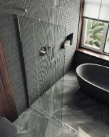 Душевая перегородка в профиле MaybahGlass 1950*790 Стекло 8 мм Бесцветное   Профиль: Широкий, Цвет Хром глянцевый MGD-695-4ш