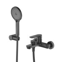 Смеситель для ванны и душа в комплекте с ручным душем, шлангом и держателем STYLUS-VD-NOP черный матовый    Cezares