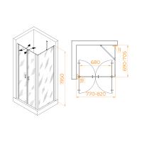 Душевой уголок RGW PA-144 (PA-104 + Z-050-2 + O-204) прямоугольный   80* 70*195 060814487-11 профиль Хром стекло Прозрачное 6 мм RGW