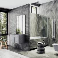 Шторка для ванны в профиле MaybahGlass 1400*900 Стекло 8 мм Сатин Профиль:Широкий, Цвет Белый матовый  MGV-95-1ш