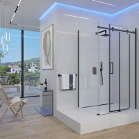 Душевой угол раздвижной прямоугольный RV074B-13080-01-C4 1300х800х1950 Цвет профиля Чёрный Стекло Прозрачное Veconi