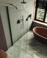 Душевая перегородка в профиле MaybahGlass 1950*690 Стекло 8 мм Бесцветное   Профиль: Широкий, Цвет Черный MGD-701-6ш