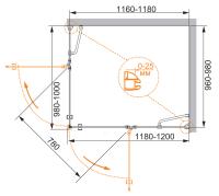 Душевой уголок, прямоугольный. VERONA-W-AH-2-120/100-P-Cr-R 1200x1000x1950 Cezares