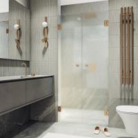 Душевая дверь двустворчатая на петлях MaybahGlass 1950*1810 Стекло 8 мм Сатин  профиль Бронза MGD-485-2