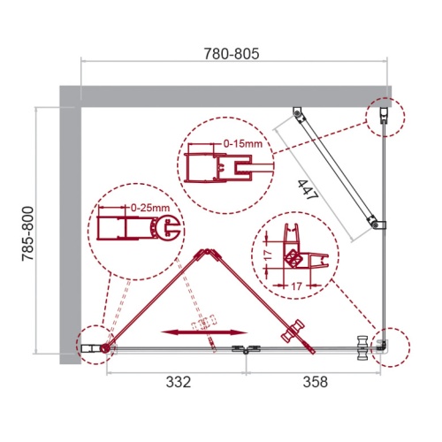 Душевой уголок прямоугольный 800x800x1950 ALBANO-AS-1-80-C-Cr BELBAGNO